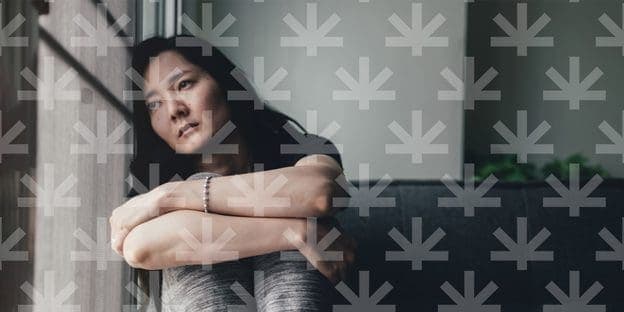 a woman sitting against the glass window crossing arms around knees